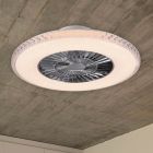 Ventilatore da soffitto design cromato, Damon, 40W, bianco regolabile tra caldo e freddo LED, con telecomando