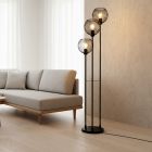 Lampada da terra nera industriale, Wiro, con interruttore