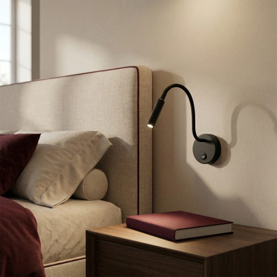 Lampada per camera da letto nera moderna, Fiona, con interruttore