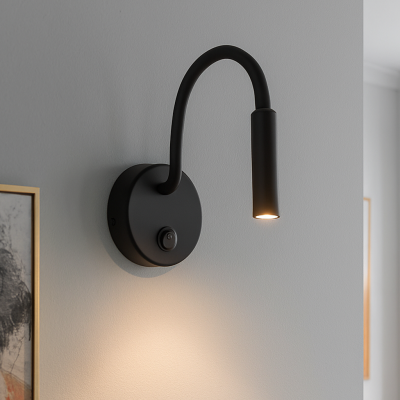 Lampada per camera da letto nera moderna, Fiona, con interruttore