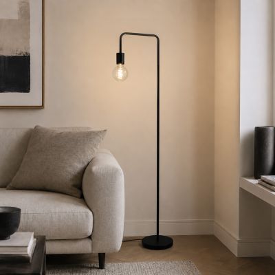 Lampada da terra nera moderna, Carlos, con interruttore