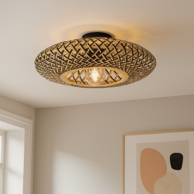 Plafoniera in rattan marrone, Heimen