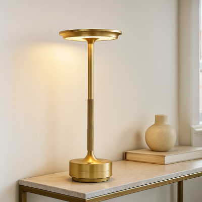 Lampada da tavolo ricaricabile dorata moderna, Arvind, 3W, bianco regolabile tra caldo e freddo LED, con interruttore