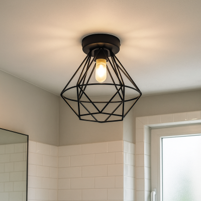 Lampada da soffitto da bagno nera industriale, Jochem, IP44