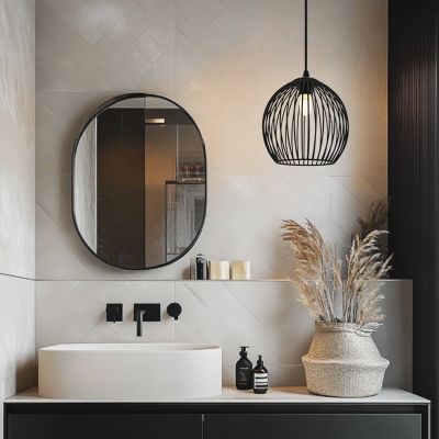 Lampada a sospensione da bagno nera industriale, Wiro, IP44