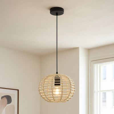 Lampada a sospensione in rattan marrone, Roza