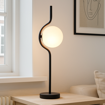 Lampada da tavolo nera moderna, Merel, con interruttore