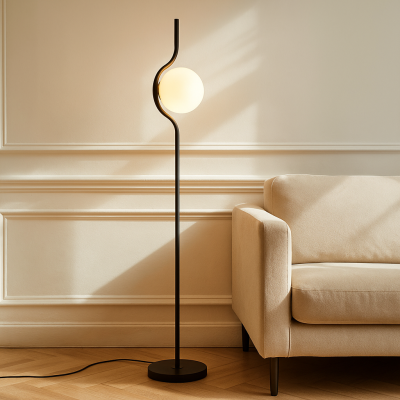 Lampada da terra nera moderna, Merel, con interruttore