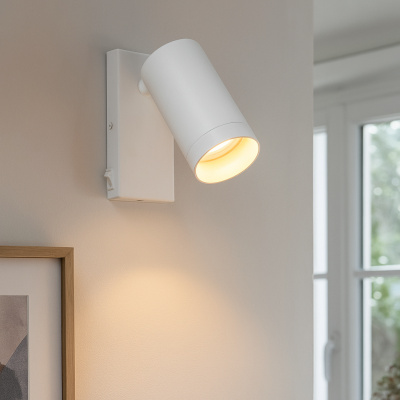 Faretto da parete bianco moderno, Nadi, con interruttore