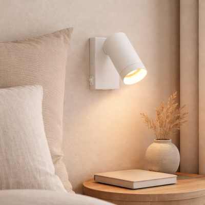 Faretto da parete bianco moderno, Nadi, con interruttore