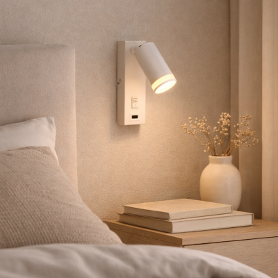 Faretto da parete bianco moderno, Tara, con interruttore