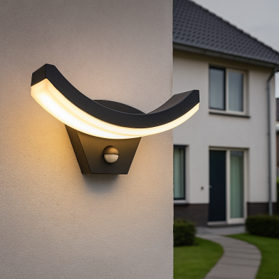 Applique da esterno con sensore di movimento nera moderna, Annemay, 7W, 3000K LED, IP54