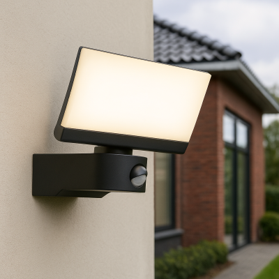 Applique da esterno con sensore di movimento nera moderna, Leonie, 24W, 3000K LED, IP54