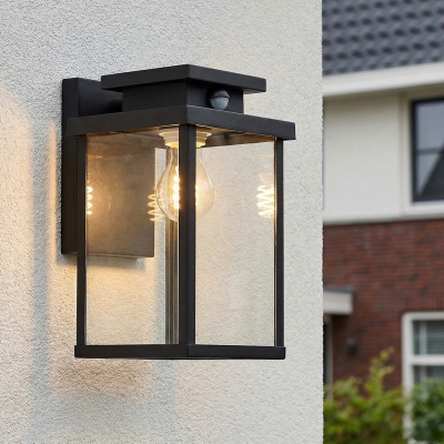 Applique da esterno con sensore di movimento nera moderna, Jesca, IP44