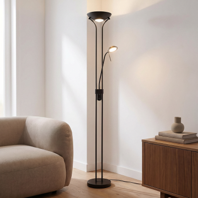 Piantana da lettura da terra nera moderna, Salvador, 18W, 3000K LED, con interruttore