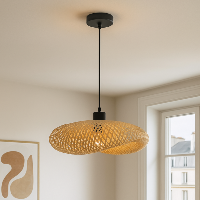 Lampada a sospensione in bambù marrone, Sezen