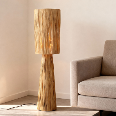 Lampada da terra di carta marrone, Daisy, con interruttore