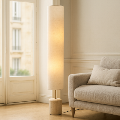 Lampada da terra beige moderna, Ghislaine, con interruttore