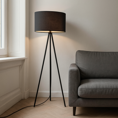 Lampada da terra nera moderna, Janou, con interruttore