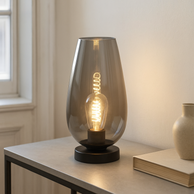 Lampada da tavolo grigia design, Andy, con interruttore