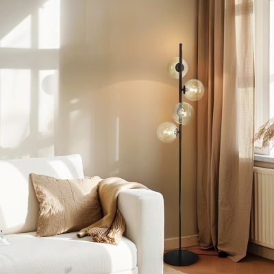 Lampada da terra ambrata design, Remo, con interruttore