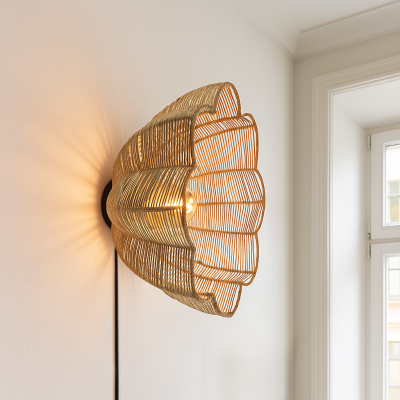 Applique da parete in rattan marrone, Heather, con interruttore