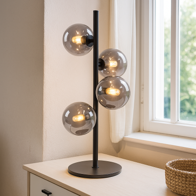 Lampada da tavolo grigia design, Remo, con interruttore