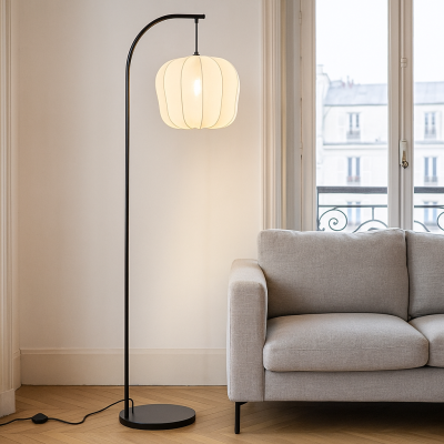 Lampada da terra crema moderna, Deborah, con interruttore