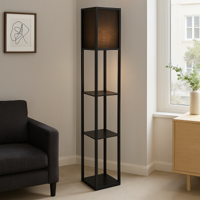 Lampada da terra nera moderna, Izabel, con interruttore
