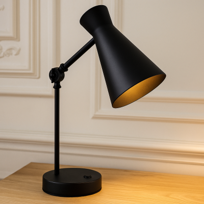 Lampada da tavolo nera moderna, Steve, con interruttore