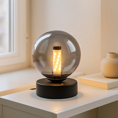 Lampada da tavolo ricaricabile nera moderna, Theo, 2W, 3000K LED, IP44, dimmer in 3 fasi