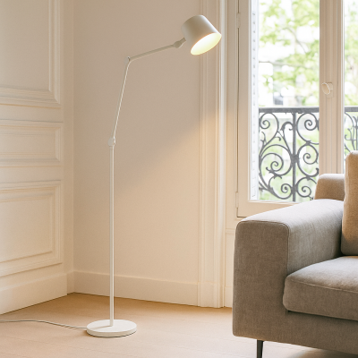 Lampada da terra bianca moderna, Rinke, con interruttore