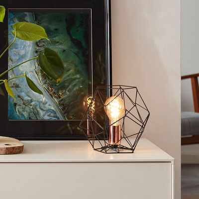 Lampada da tavolo in rame industriale, Noelle, con interruttore