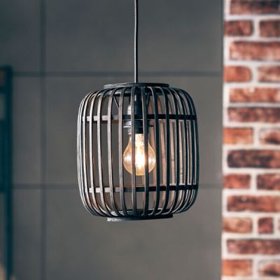 Lampada a sospensione in legno nera, Brain