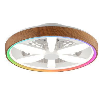 Ventilatore da soffitto in legno in plastica, Roos, 48W, RGBW LED, con telecomando