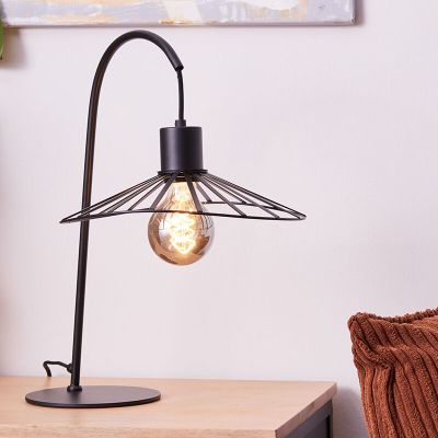 Lampada da tavolo nera retrò, Famke, con interruttore