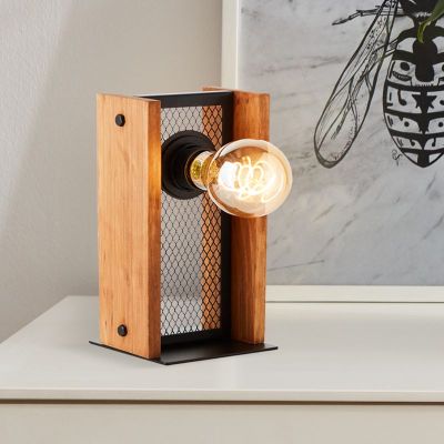 Lampada da tavolo in legno marrone, Rasha, con interruttore