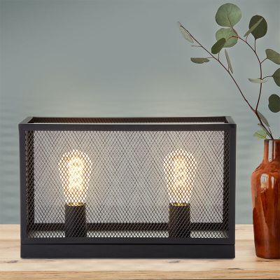 Lampada da tavolo nera industriale, Esperanza, con interruttore