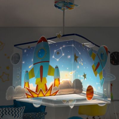 Lampada a sospensione per bambini blu in plastica, Rocket