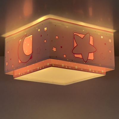 Lampada da soffitto per bambini rosa in plastica, Moon and stars