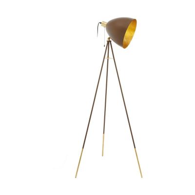 Lampada da terra treppiede dorata in acciaio, Maick, con interruttore a strappo