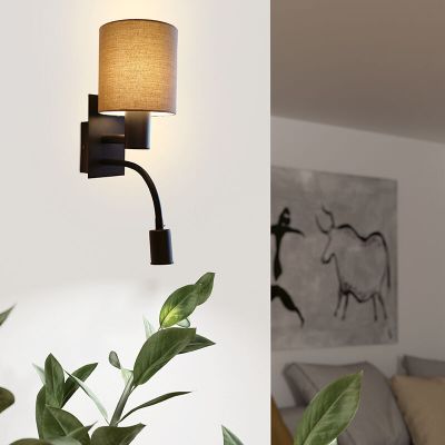 Lampada per camera da letto tortora in tessuto, Abano, con interruttore