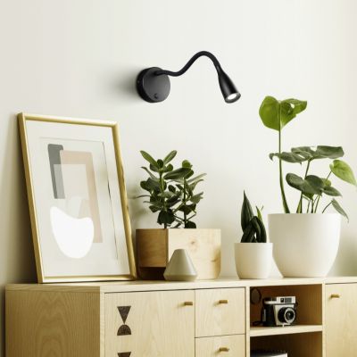 Applique da parete nera in plastica, Obbe, 3,8W, 3000K LED, con interruttore