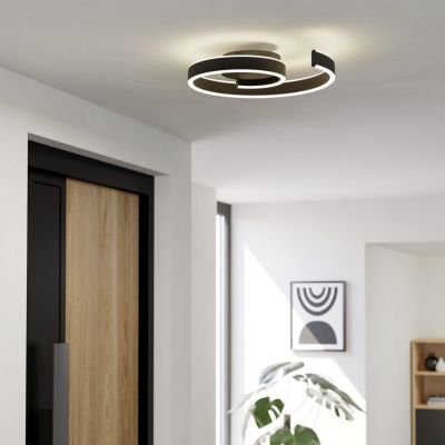 Plafoniera smart nera in alluminio, Sahra, 37W, bianco regolabile tra caldo e freddo LED, con telecomando