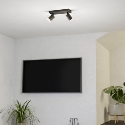 Plafoniera smart nera in alluminio, Mayke, 3,7W, RGBW LED, con telecomando