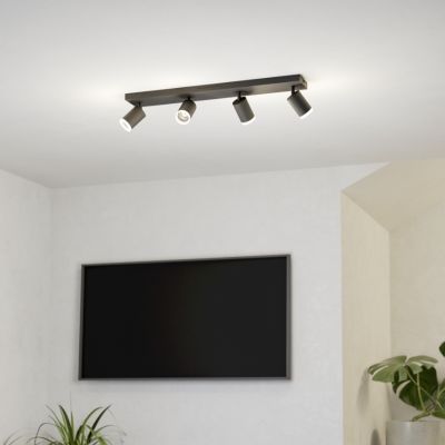 Plafoniera smart nera in alluminio, Mayke, 3,7W, RGBW LED, con telecomando