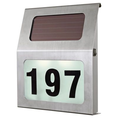 Numero civico illuminato argento in acciaio inossidabile, Zora, 1W, 3000K LED, IP44, con interruttore