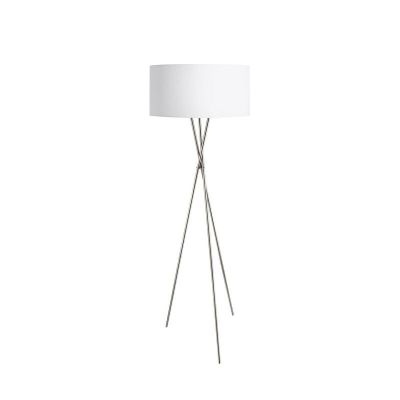 Lampada da terra treppiede bianca in tessuto, Anuschka, con interruttore