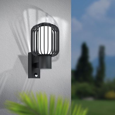 Applique da esterno con sensore di movimento nera in acciaio, Latife, IP44