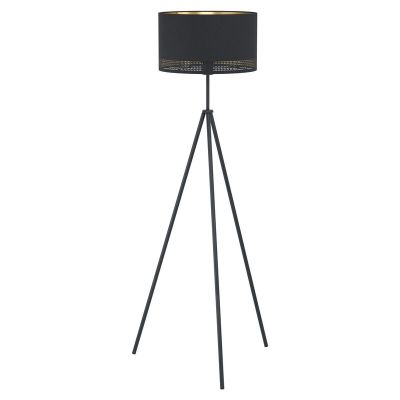Lampada da terra treppiede nera in acciaio, Niko, con interruttore